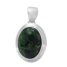 Oval Green Stone Pendant, Sterling Silver